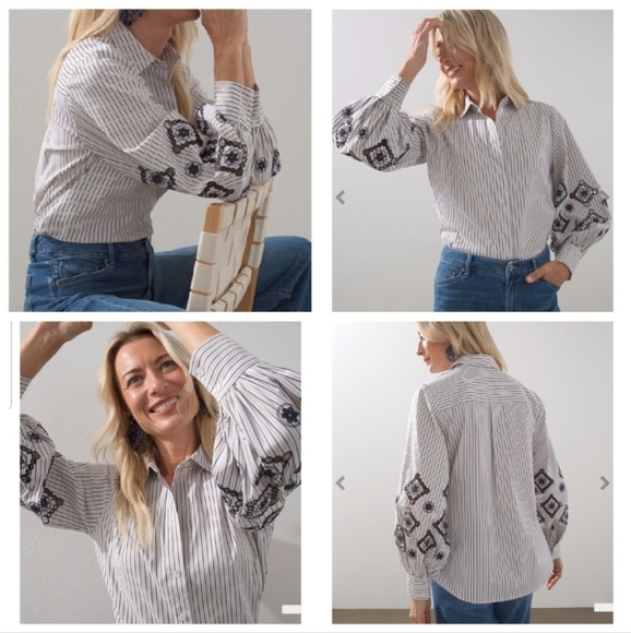 Chico's Poplin Embroidered Stripe Tunic size 12 XL - Picture 8 of 8